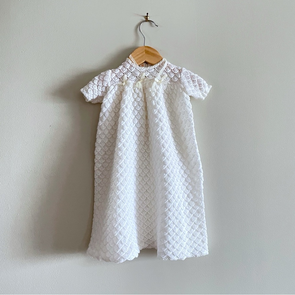 Vintage Renzo Crocheted Dress Lace Detail Off-White Formal Wear, Baby 24 Months